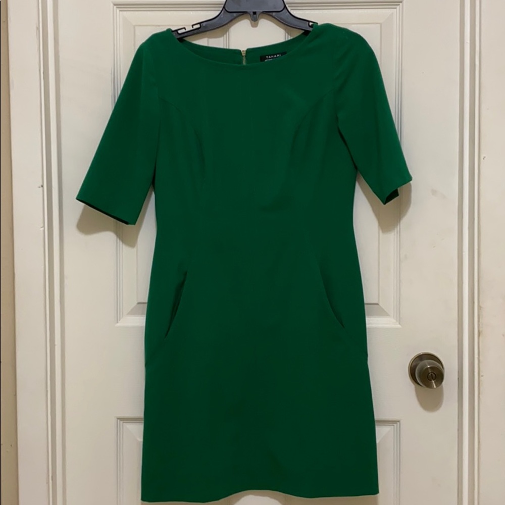 Tahari A-Line Dress 4 Petite Emerald Green